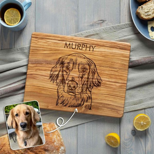 Custom Dog Cutting Board with Pet Portrait and Name