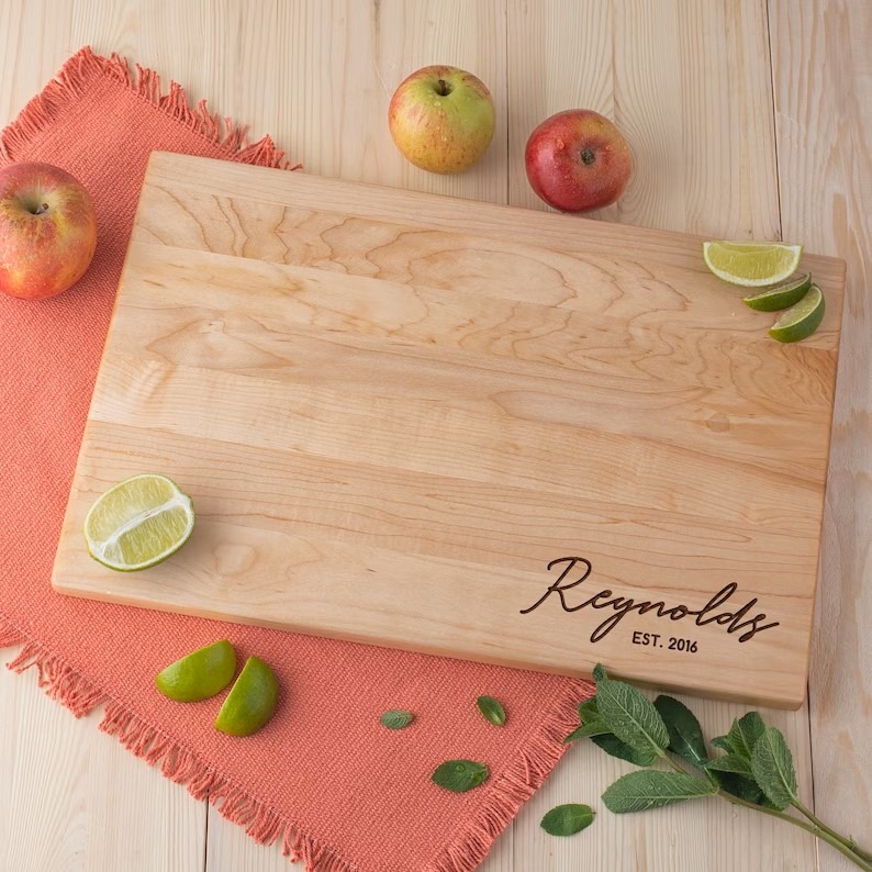 Customized engraved wood cutting board for weddings