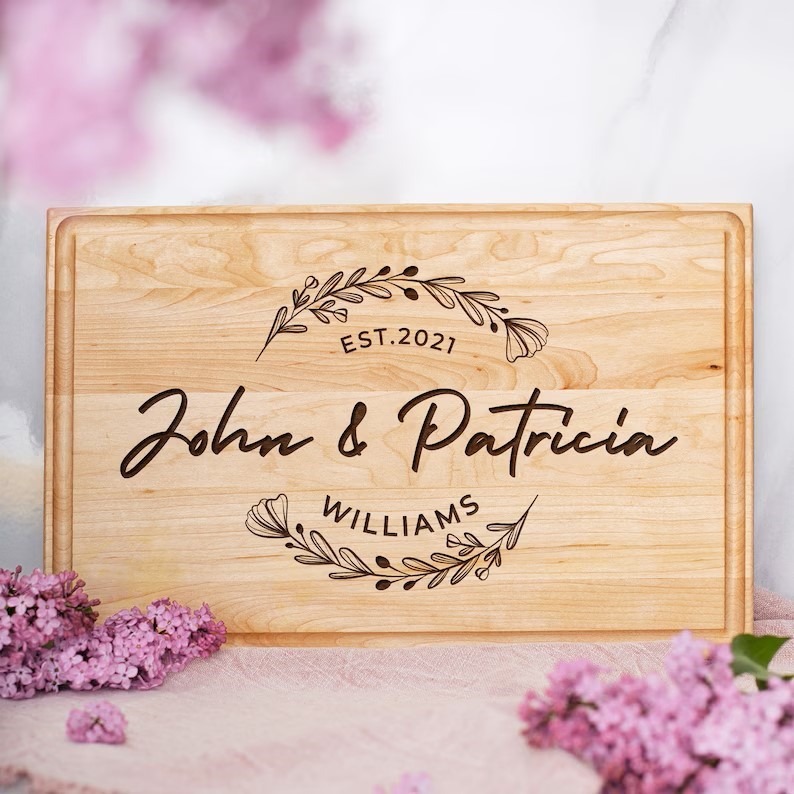 Wooden cutting board for elegant dining as a wedding gift