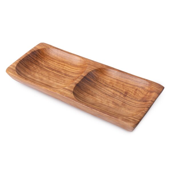 Olive Wood Dish with Two Sections - 9x4 Inches