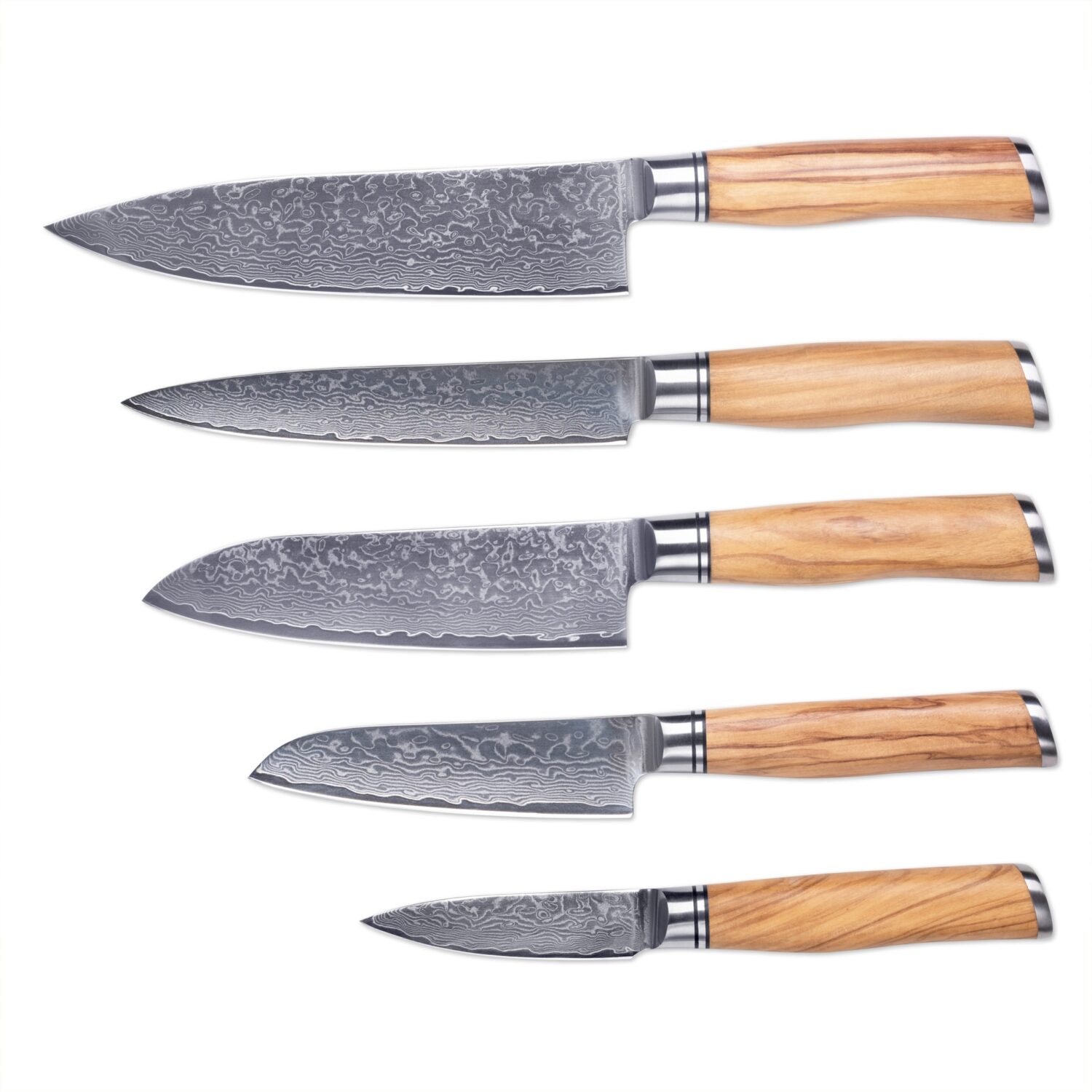 5-Piece Damascus Steel Knife Set with Olive Wood Handles