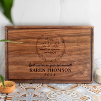 Personalized walnut cutting board - retirement gift.
