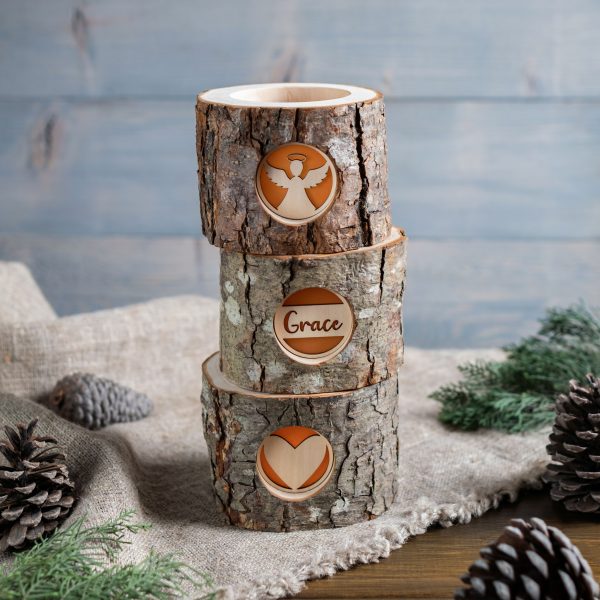 Personalized Rustic Memorial Candle Holder with Bark