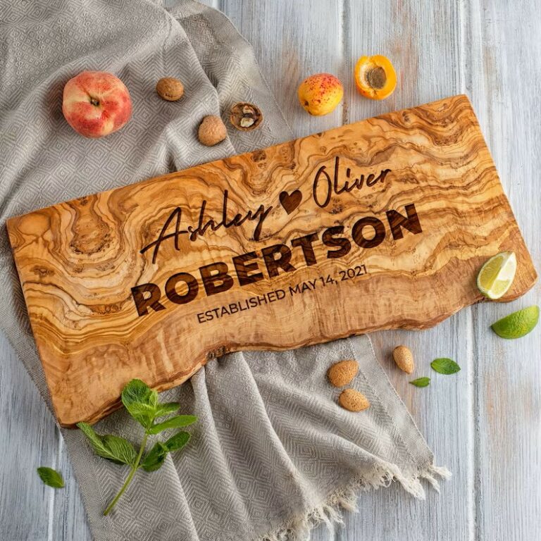 Live Edge Olive Wood Cutting Board | Personalized Olive Wood Board