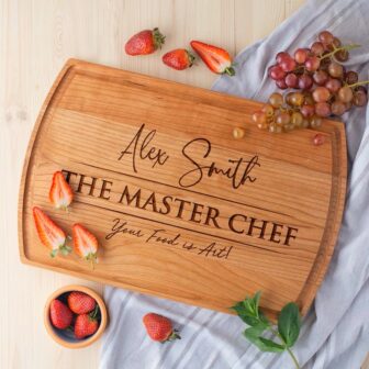 Personalized wooden cutting board for wedding couples as a gift