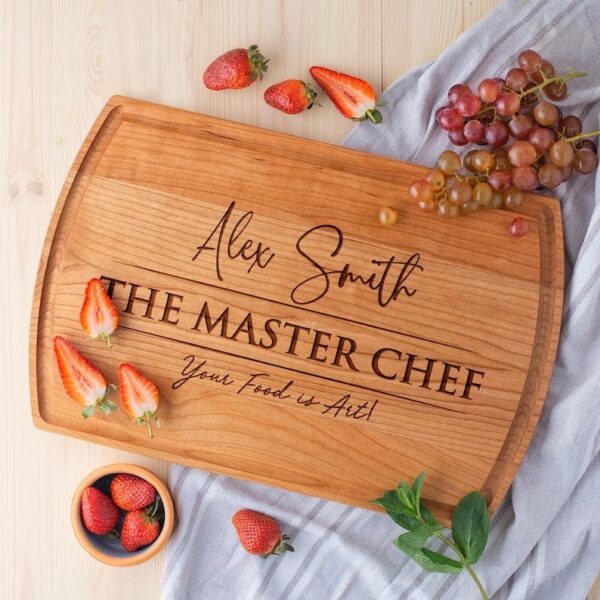 Personalized wooden cutting board for wedding couples as a gift