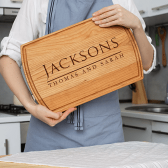 Unique engraved wooden kitchen accessory for couples