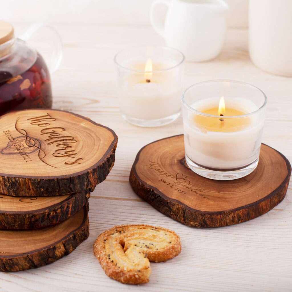 Wooden Engraved Round Coasters Set
