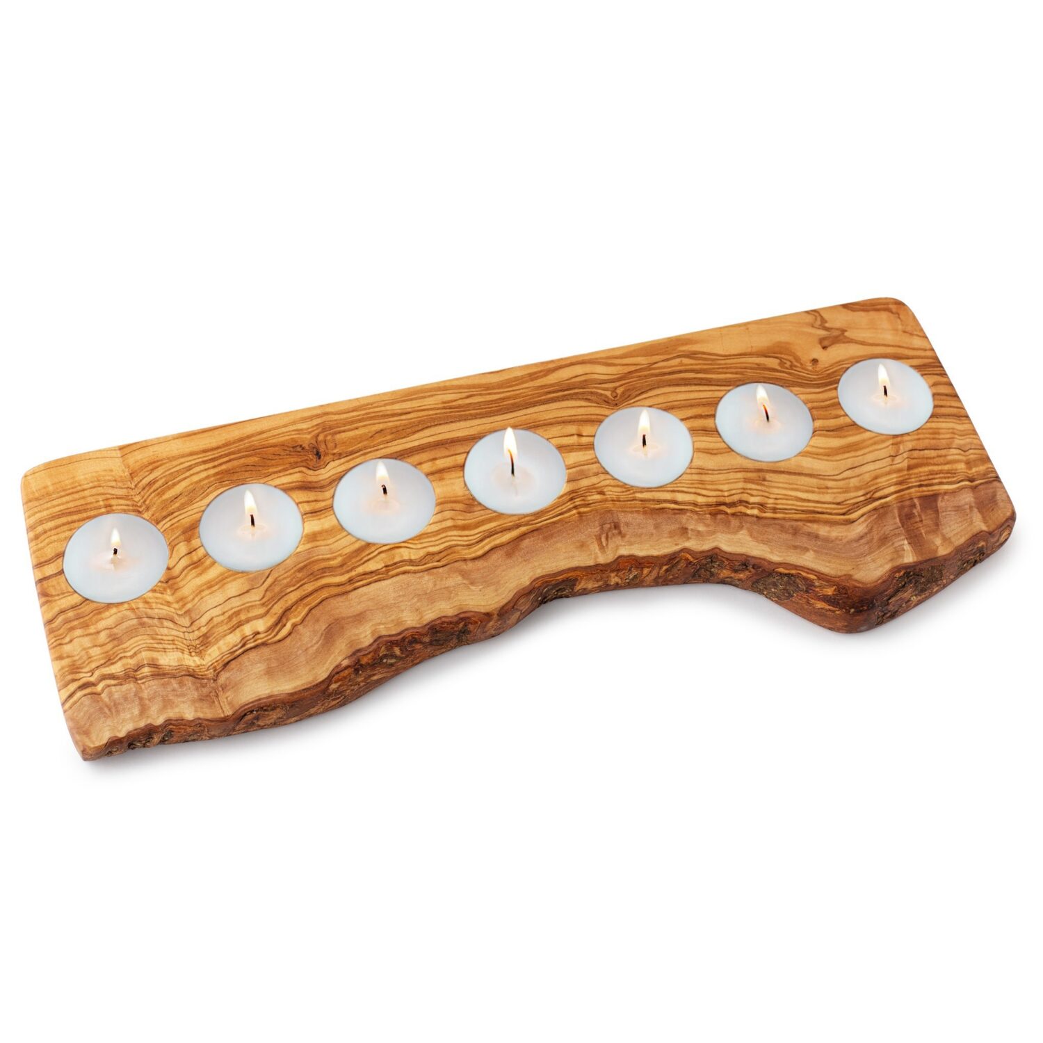 Live Edge Olive Wood Candle Holder for 7 Tealight Candles