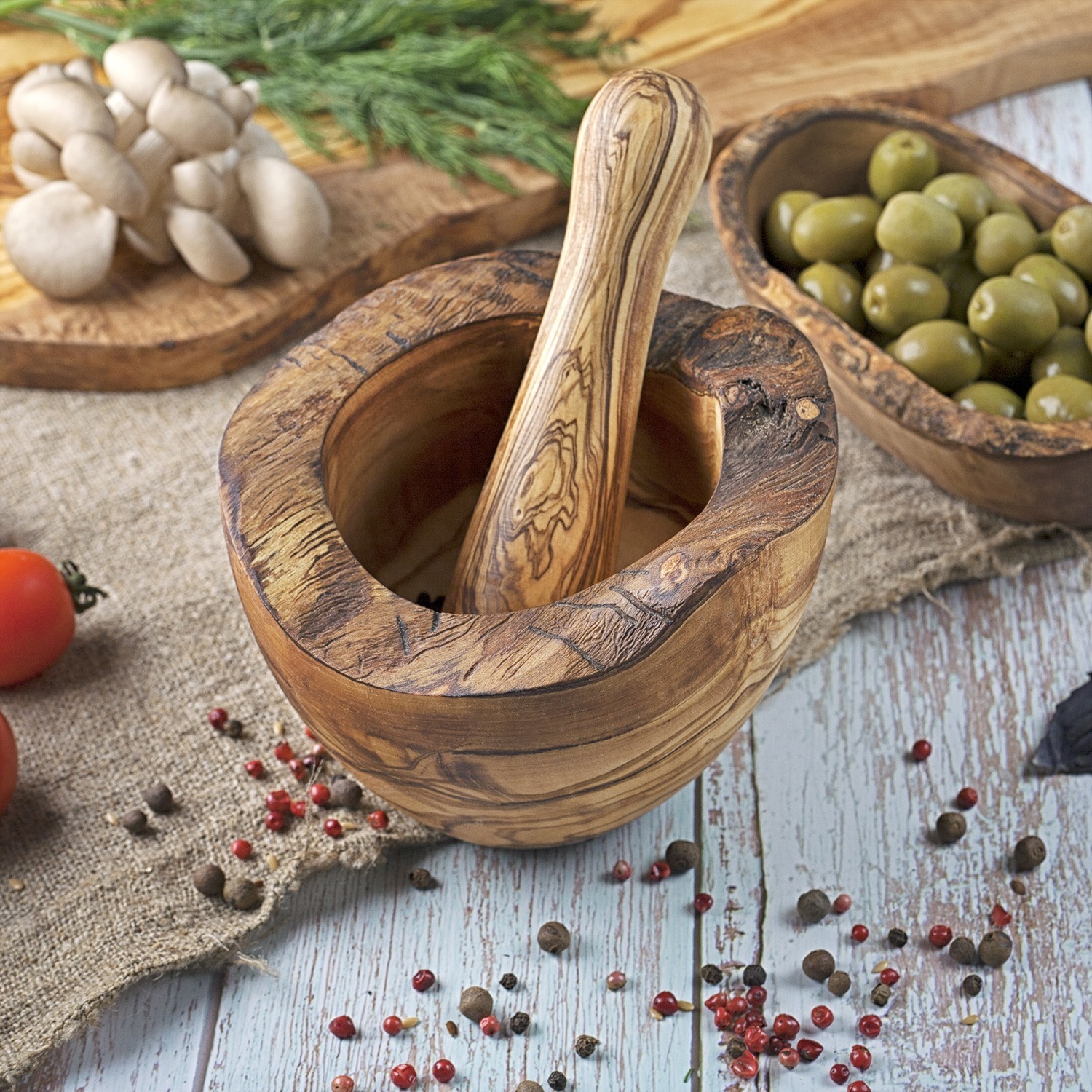 Rustic Olive Wood Mortar and Pestle Set - Forest Decor