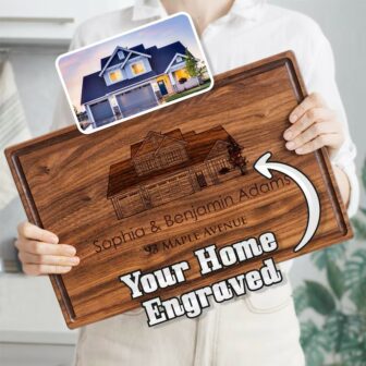 Your home engraved walnut cutting board as best realtor closing gifts.