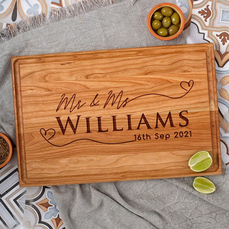Engraved Cutting Board for Couple with Hearts