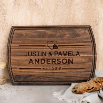 Wooden cutting board as a kitchen decor wedding present