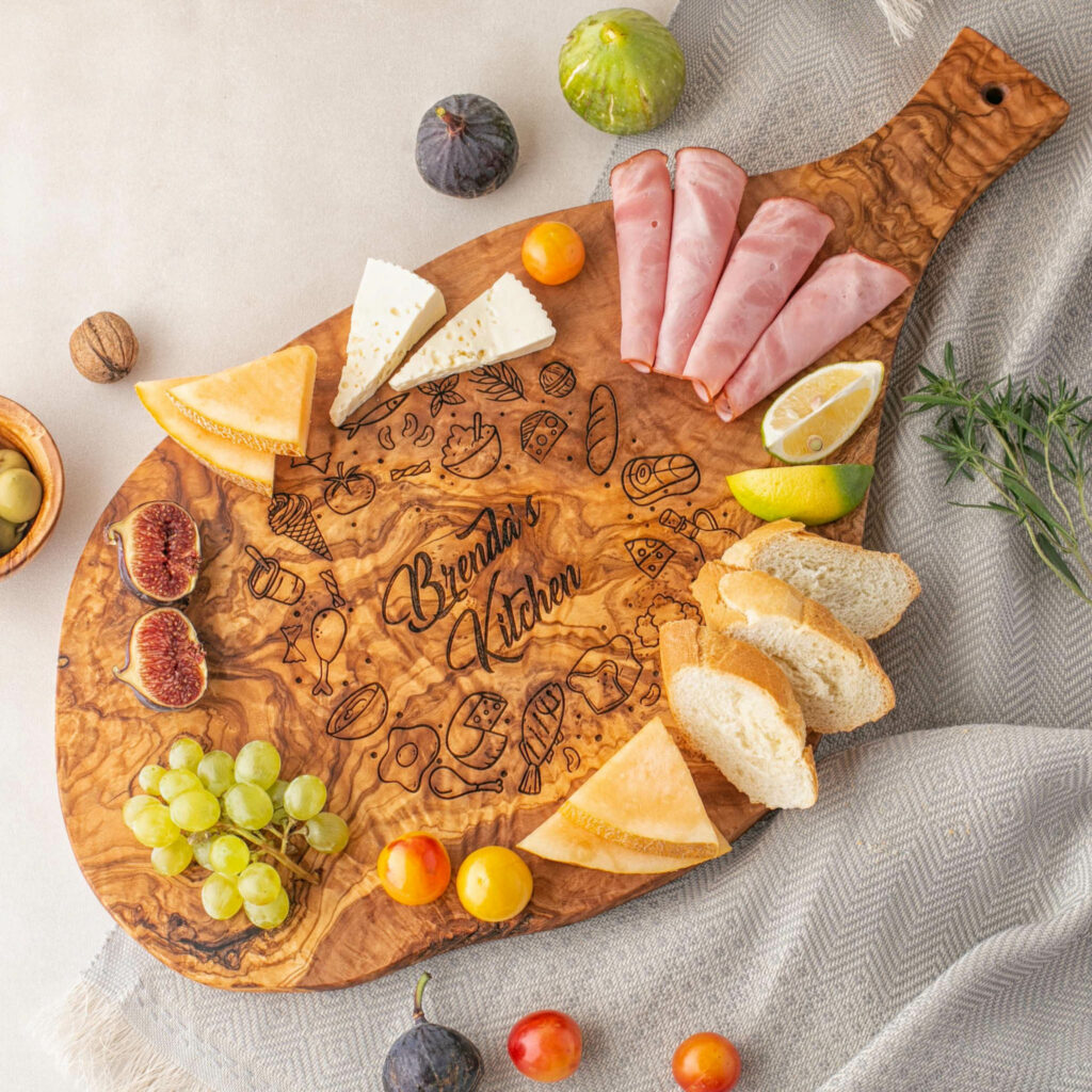 Personalized olive wood live edge charcuterie board