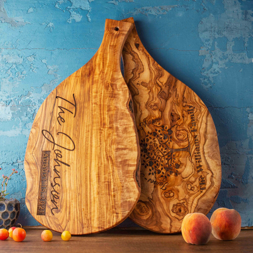 Engraved olive wood charcuterie presentation board