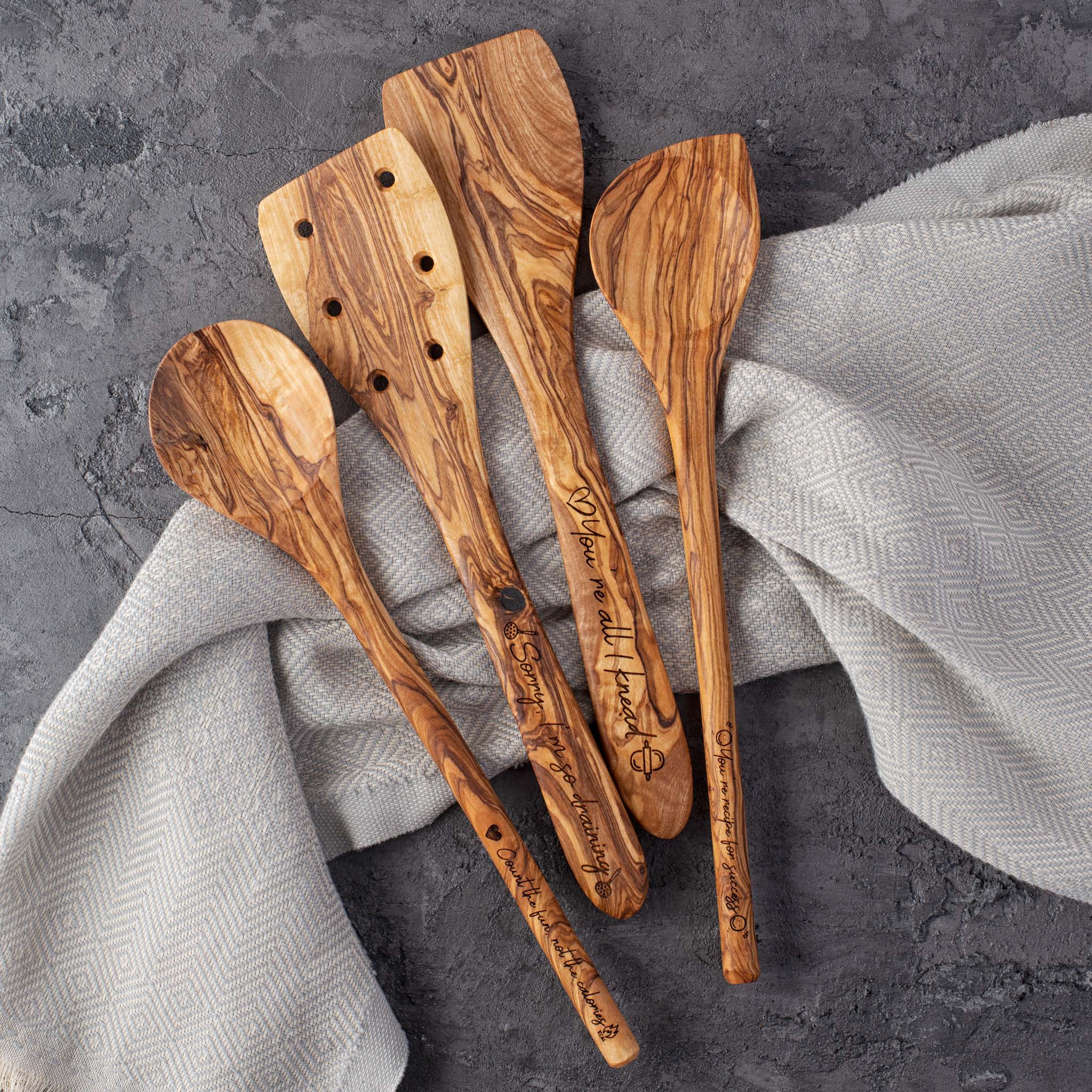 Olive Wood Utensils Wooden Cooking 100% Natural Hand Carved 5 Pcs