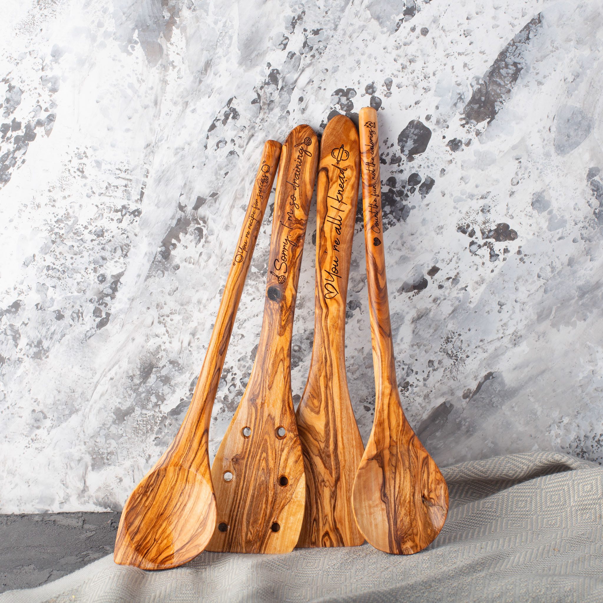 Personalized Olive Wood Cooking Spoons Round (Set of 2) - Forest Decor