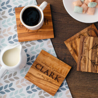 Wooden Engraved Square Coasters Set of 4