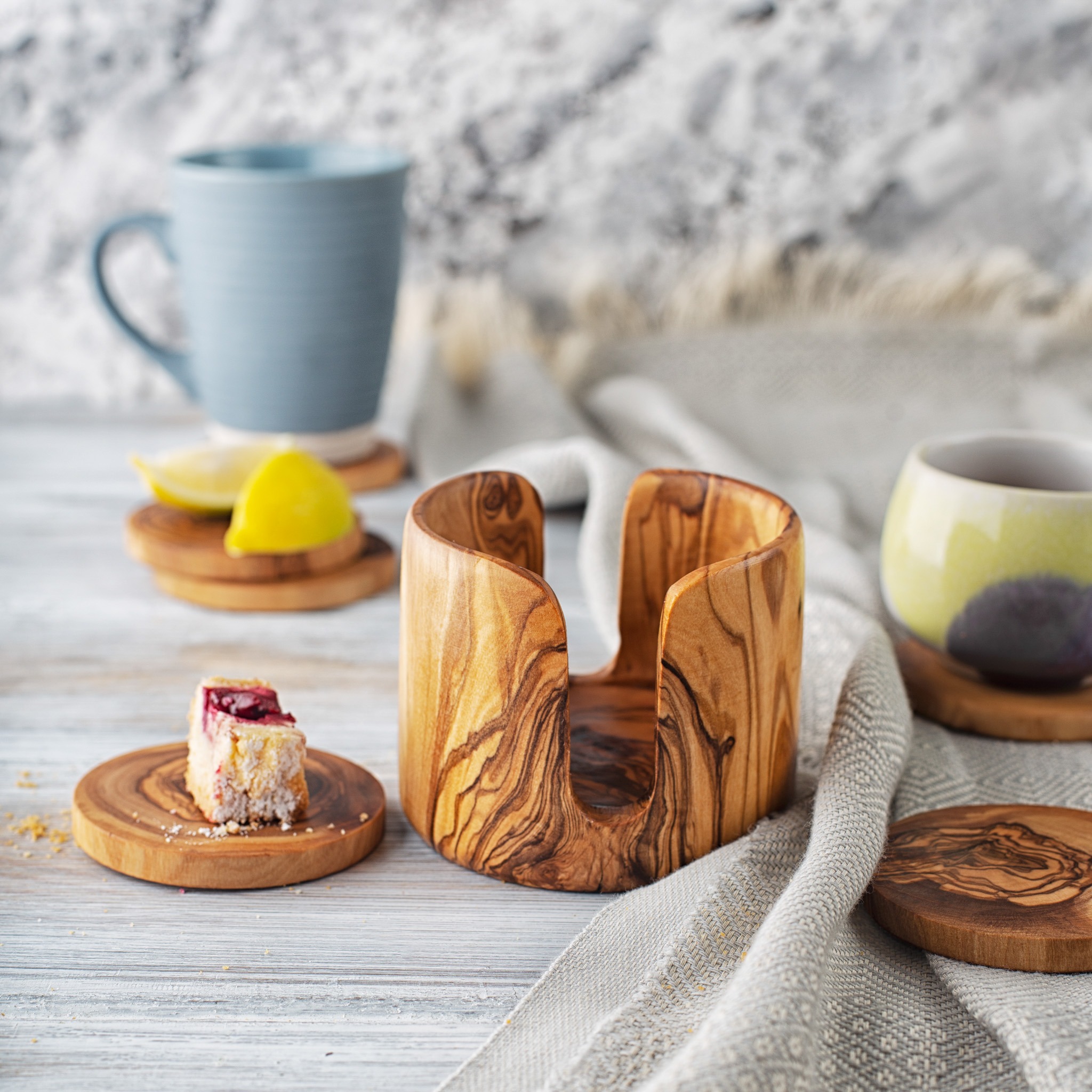 Wooden Coasters & Non-Rustic Log Holder - Forest Decor