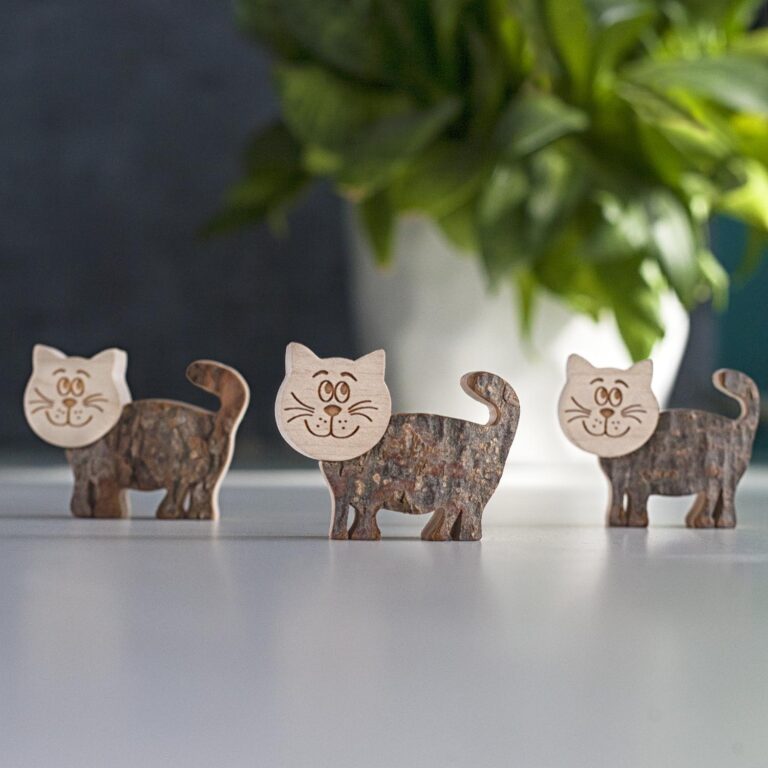 Wooden Cat Figurines For Home Decorations - Forest Decor