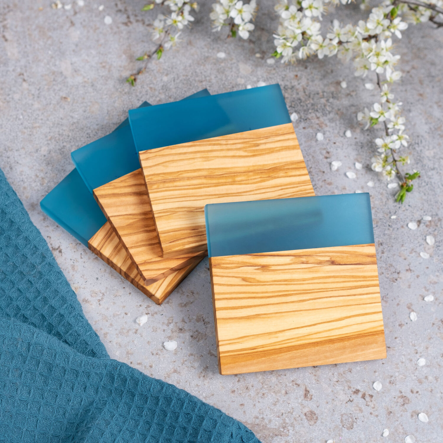 Olive Wood Resin Coasters - Set of 4