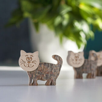 Wooden Cat Figurines Set of 2