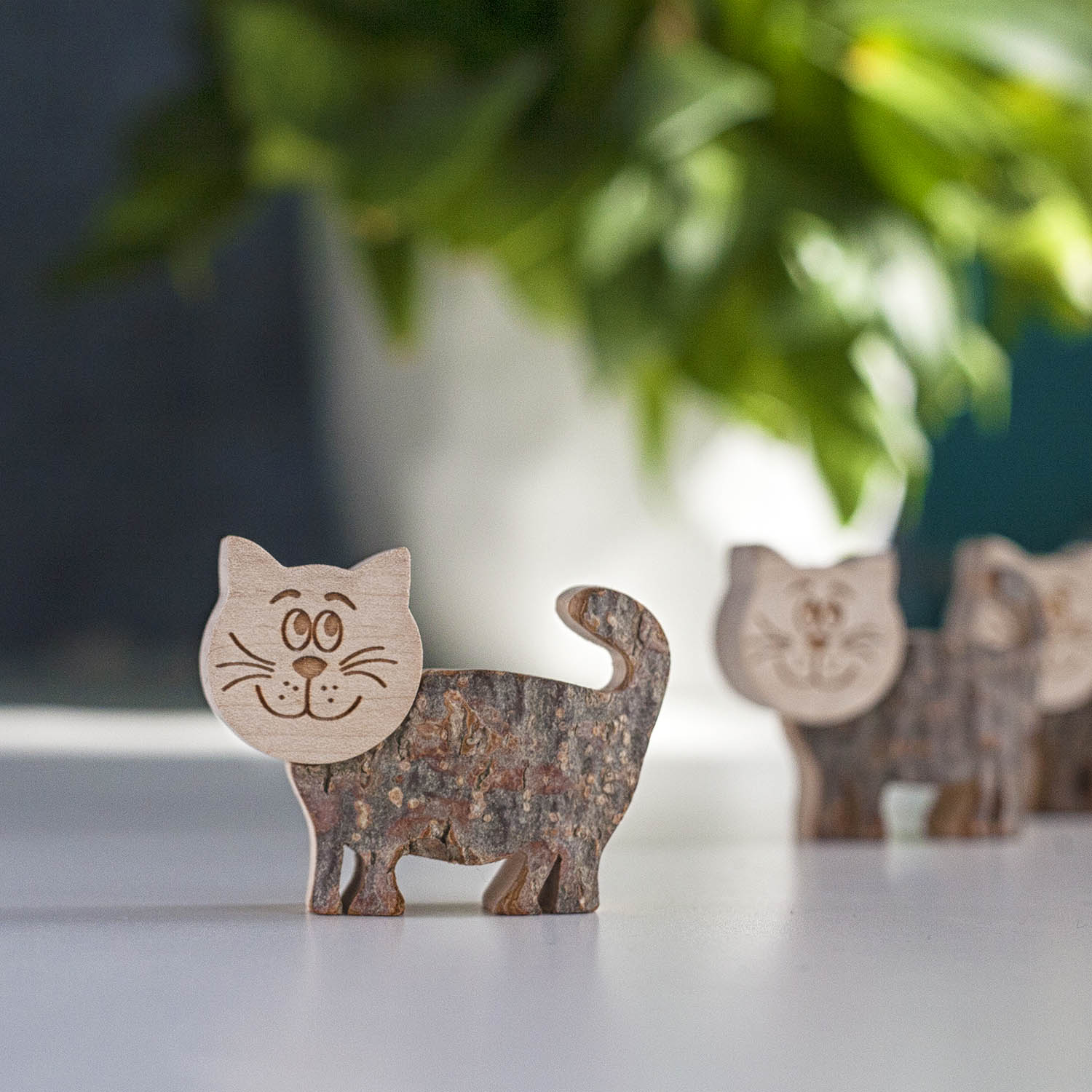 Wooden Cat Figurines For Home Decorations - Forest Decor