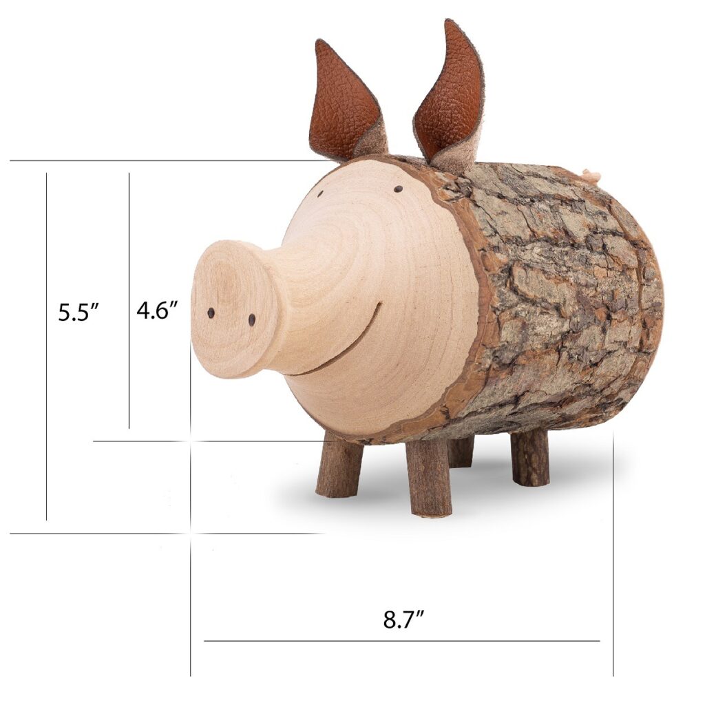 A wooden pig with measurements on it.