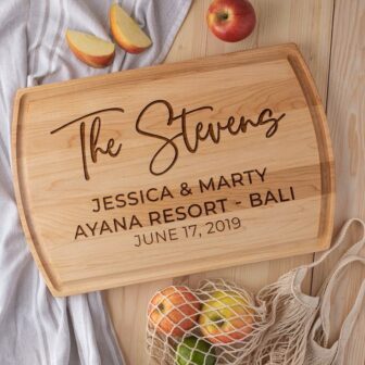 Personalized cutting board with the name the stevens.