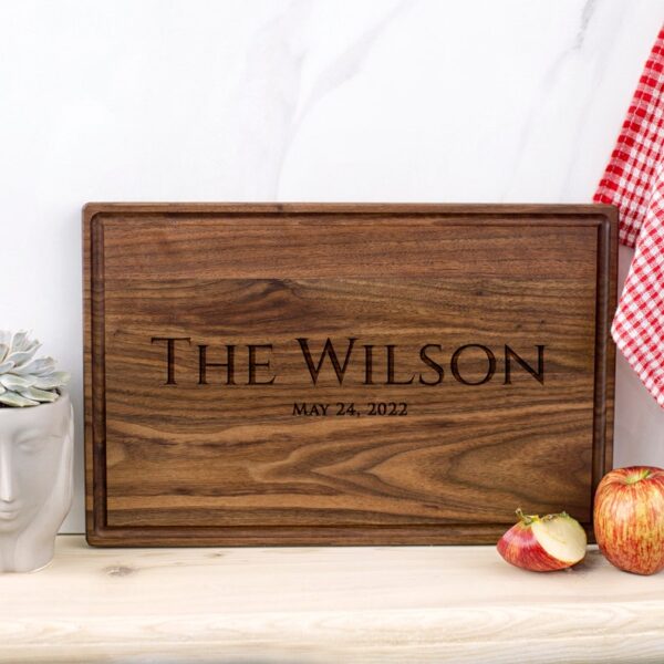 A walnut cutting board with rustic engraving