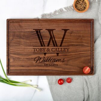 Monogrammed Cutting Board as wedding anniversary personalized gifts