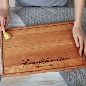 Wooden cutting board for elegant dining as a wedding gift