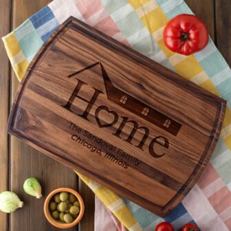 Custom engraved wood cutting board for couples