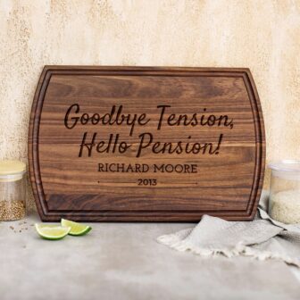 Customized engraved wood cutting board for retirees