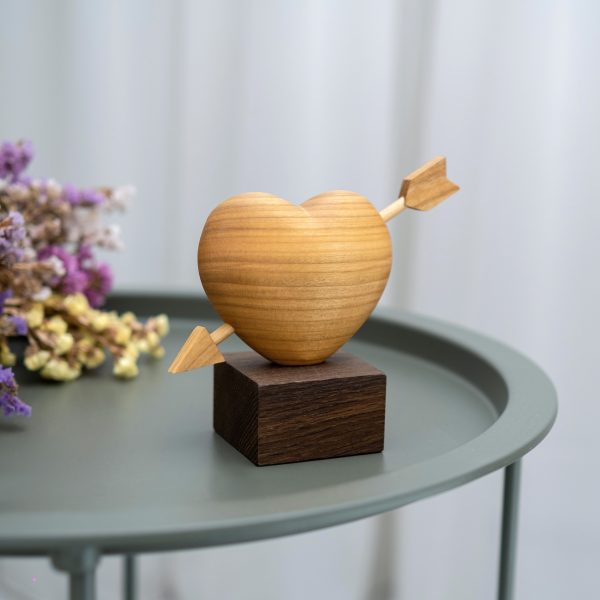 Wooden Heart with Arrow on Stand