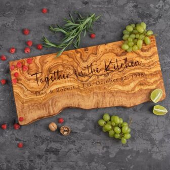 Customized live edge cheese and meat platter with engraving