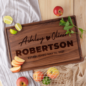 Engraved Walnut Cutting Board with the name Robertson on it.