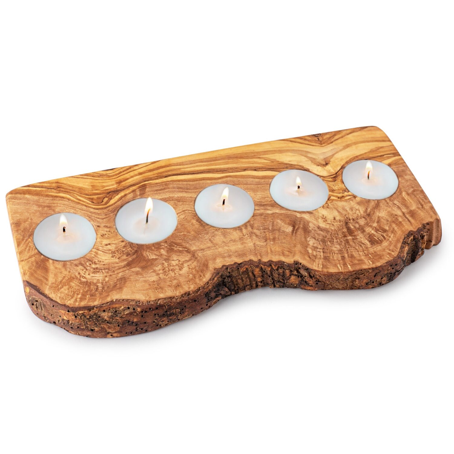 Live Edge Olive Wood Candle Holder for 5 Tealight Candles