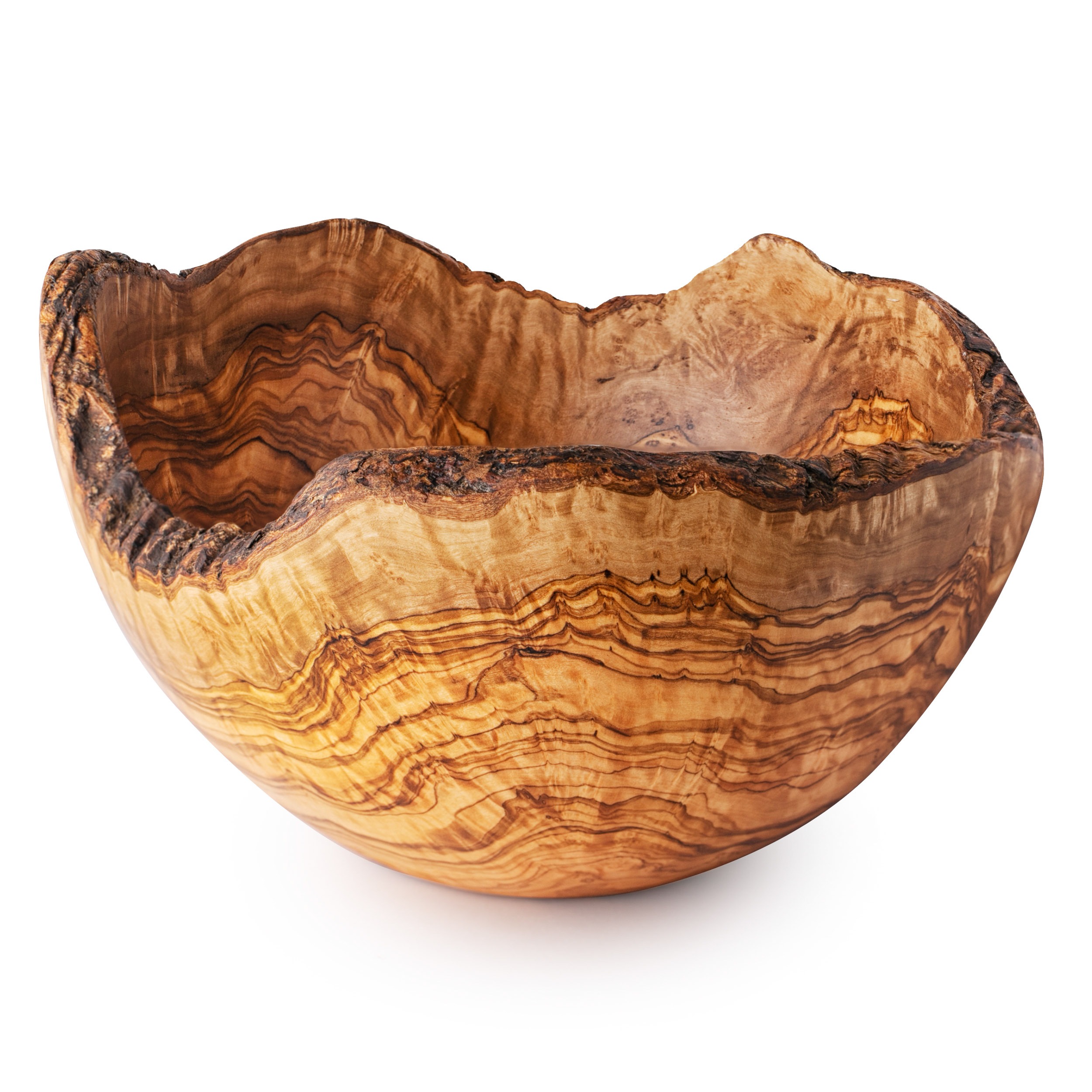 Olive Wood Fruit Basket Hand-carved From a Single Piece Handmade Wooden Bowl  With Handle FREE Organic Wood Finish 