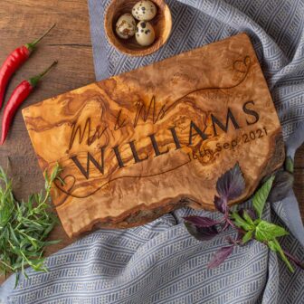 Personalized Live Edge Olive Wood Cutting Board - Forest Decor