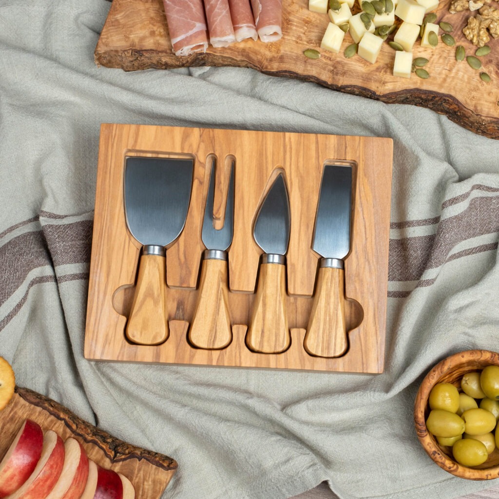 Olive Wood Cheese Knives With Stainless Steel Cheese Knife Set 4pcs