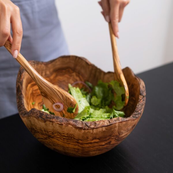 Large Live Edge Rustic Olive Wood Bowls – 12” x 8” - Forest Decor