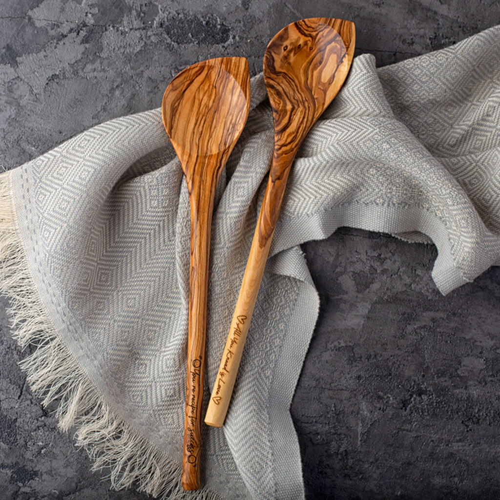 Rustic personalized corner olive wood spoons