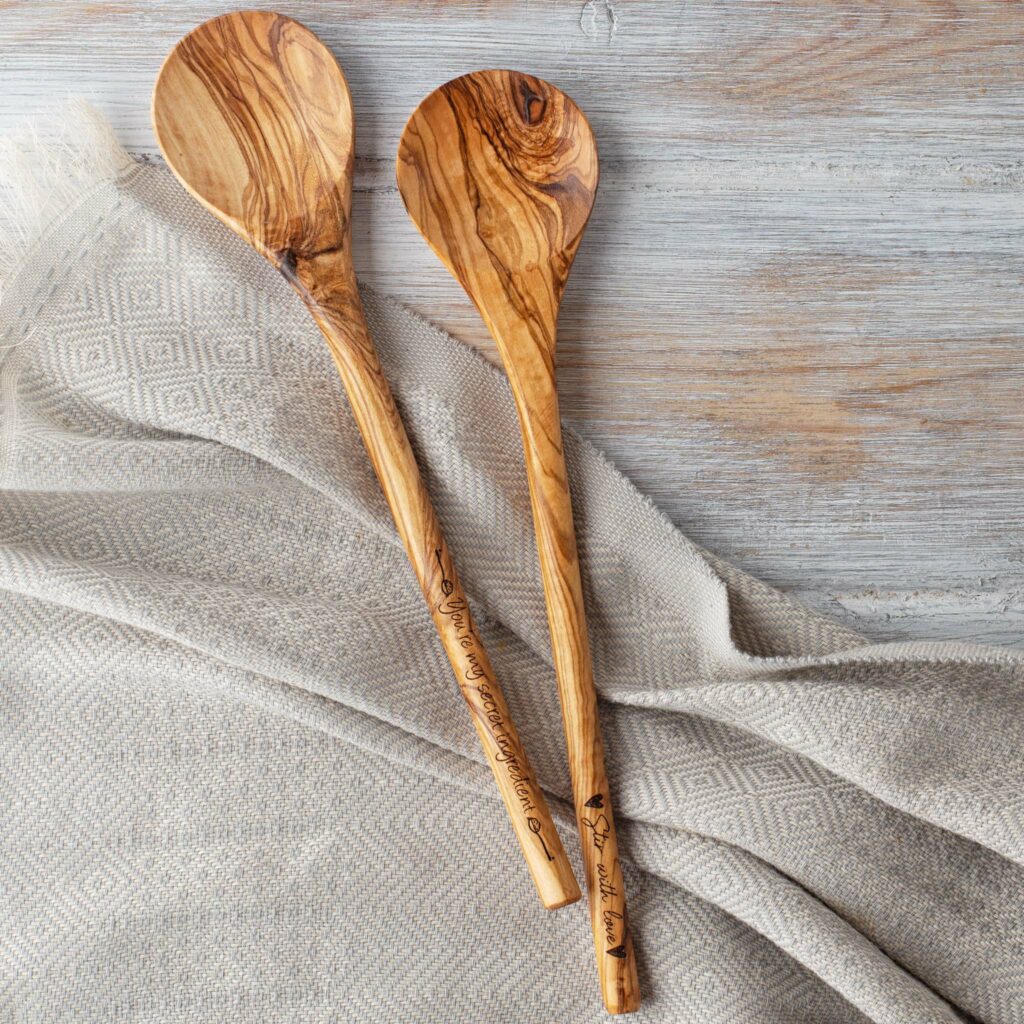 Personalized Olive Wood Utensils (Set of 6) - Forest Decor