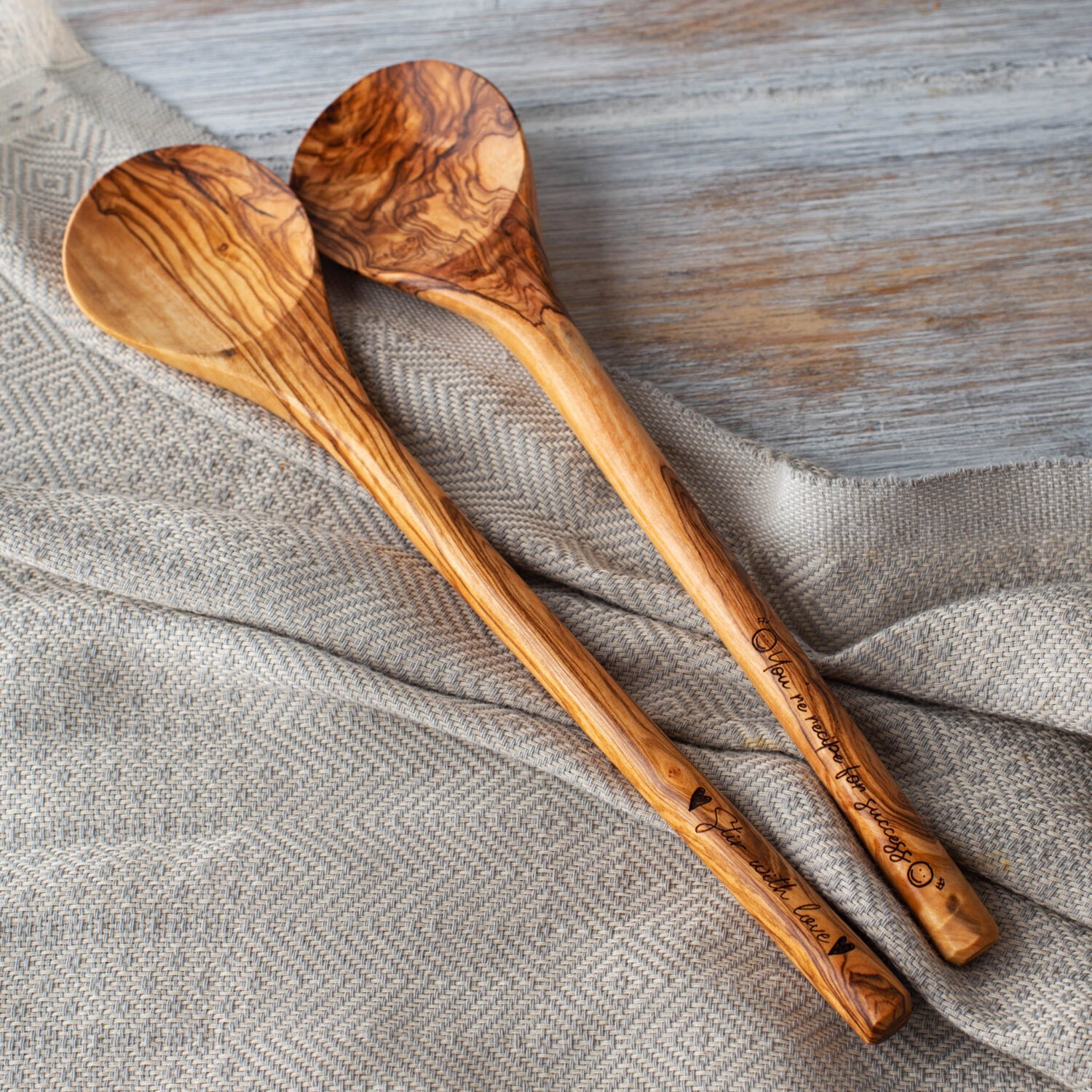 Engraved Olive Wood Spoons Round – Set of 2