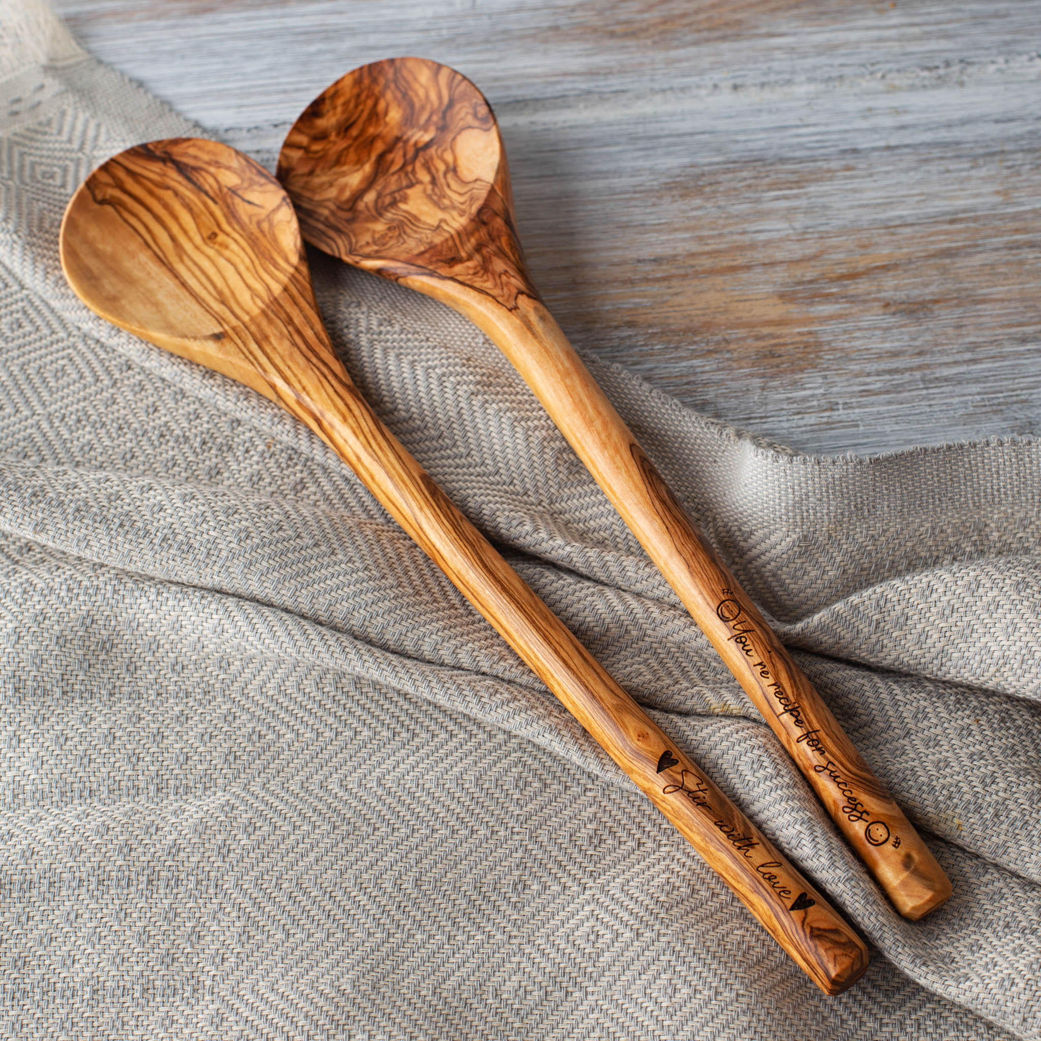 Personalized Olive Wood Cooking Spoons Round (Set of 2) - Forest Decor