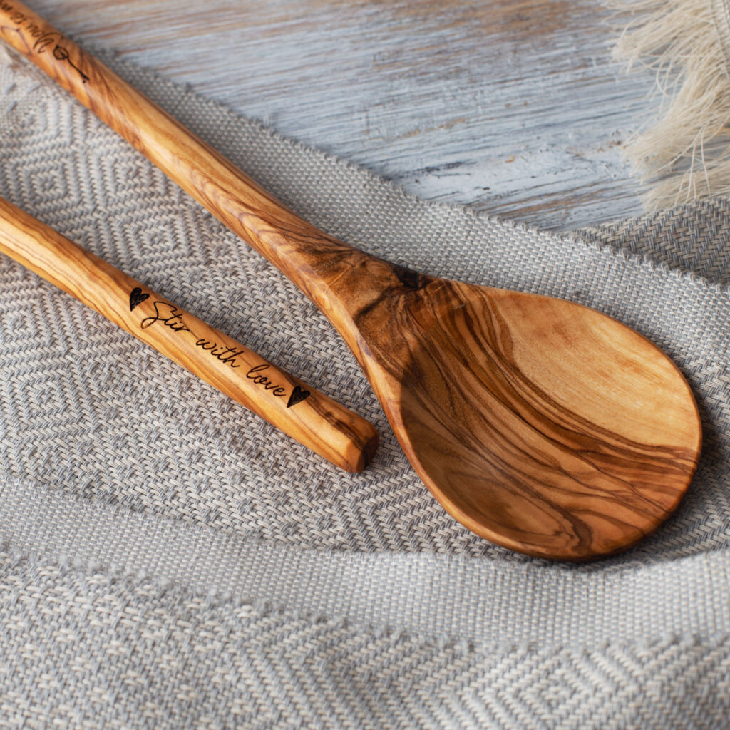 Engraved Olive Wood Spoons (Corner) – Set of 2