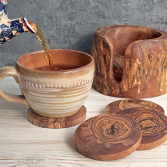 Wooden Coasters with holder & cup