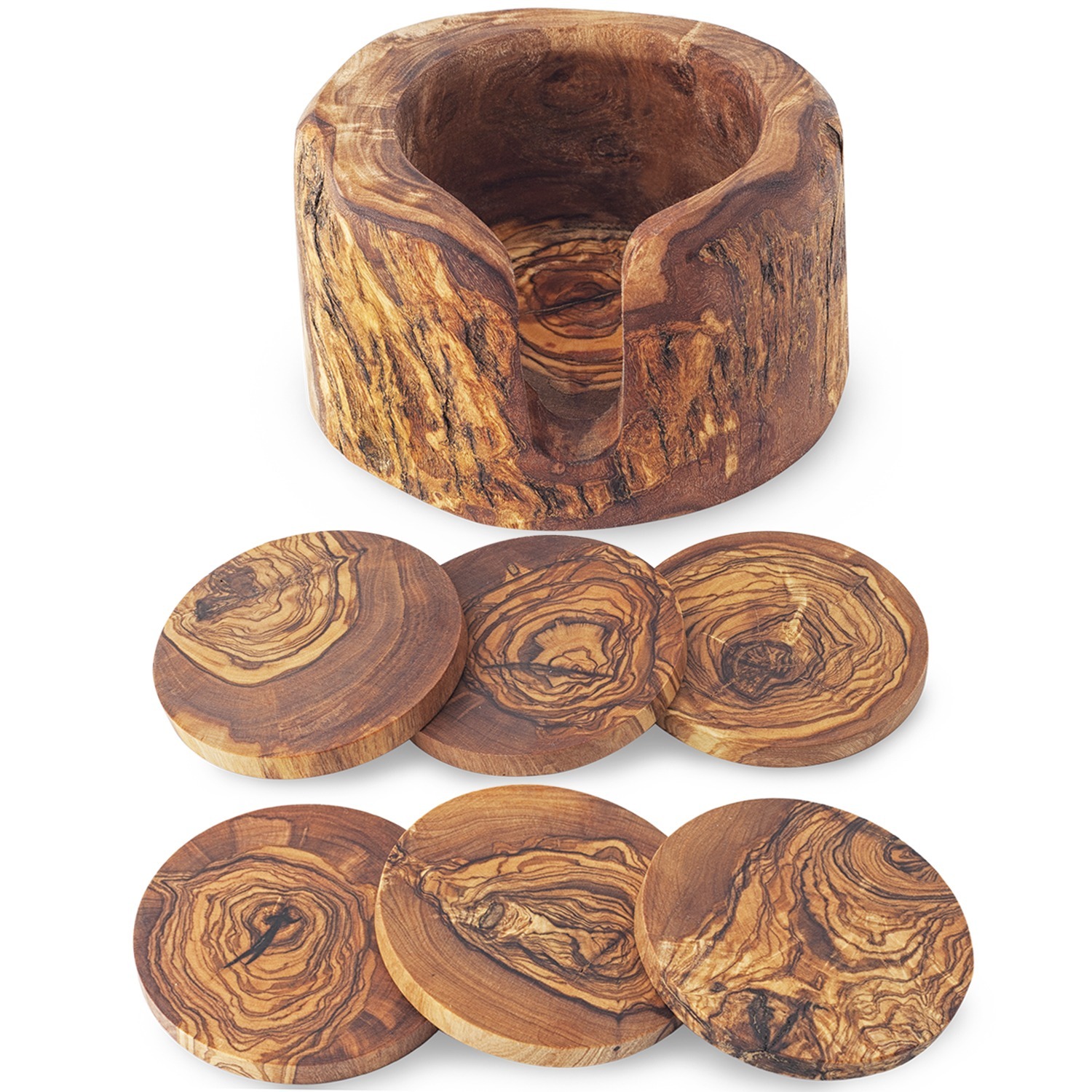 Olive Wood Coasters (Coasters & Log Holder) - Forest Decor