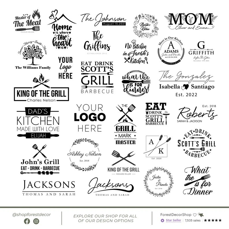 A collection of different logos for personalized charcuterie board